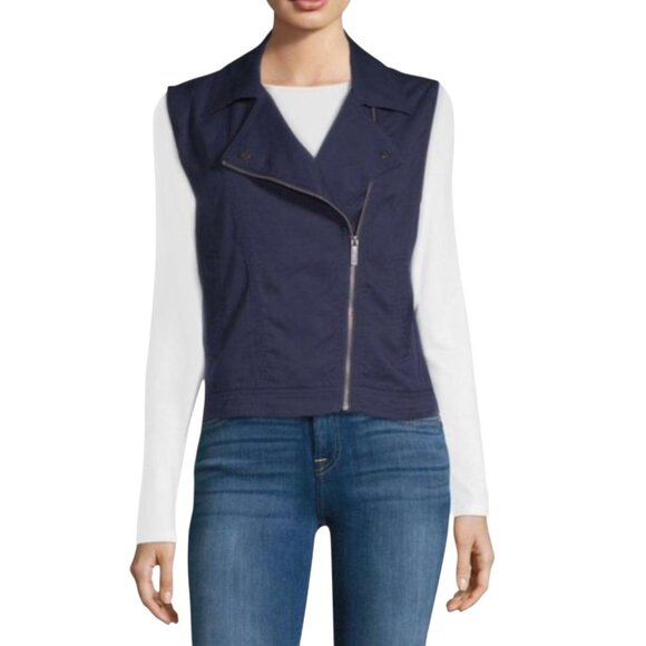 Sanctuary Anthropologie Large Moto Vest Front Zip Asymmetrical Navy Blue NWT - Picture 2 of 10